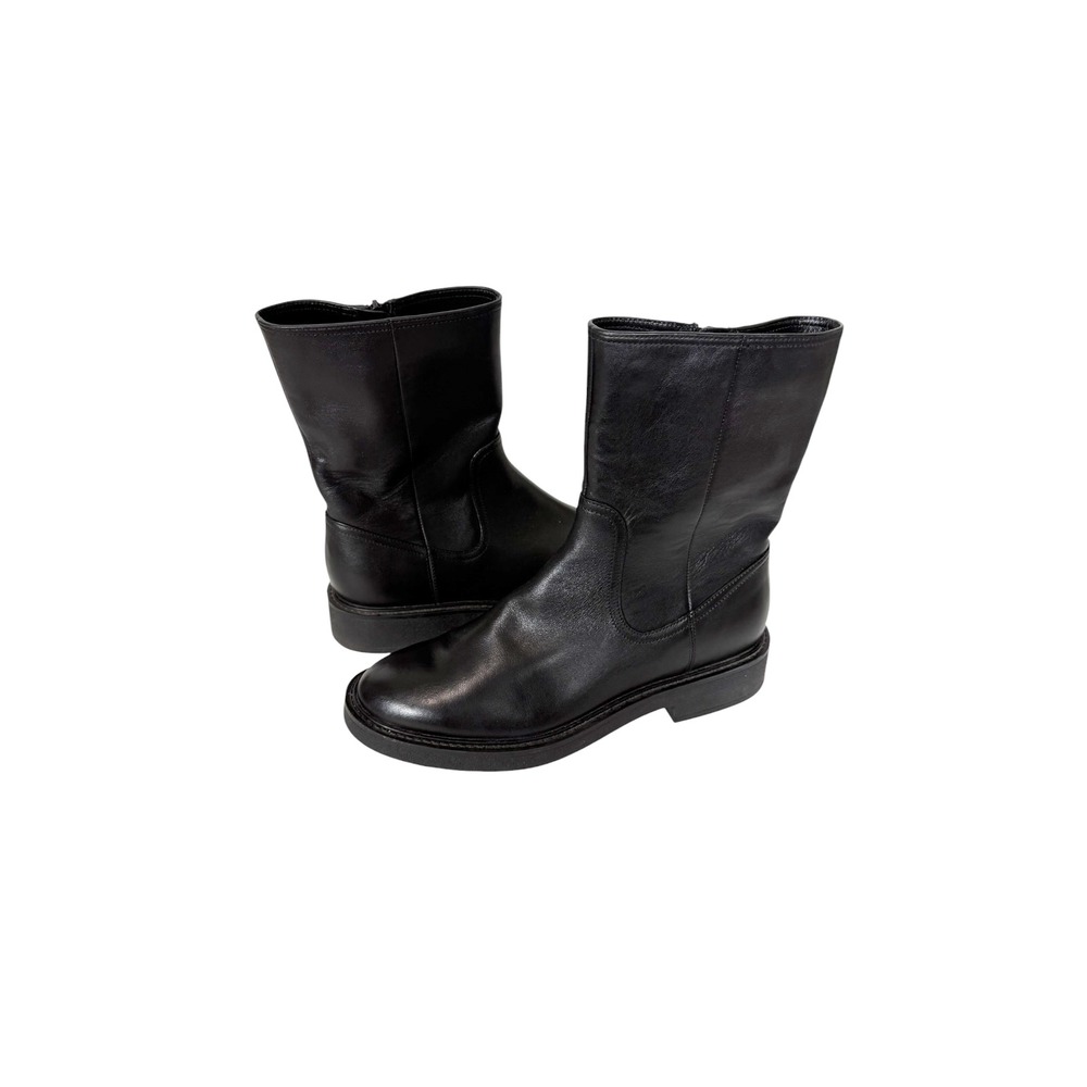 Veronica Beard Creswell Mid Calf Black Leather Minimalist Chelsea Boot Size 8